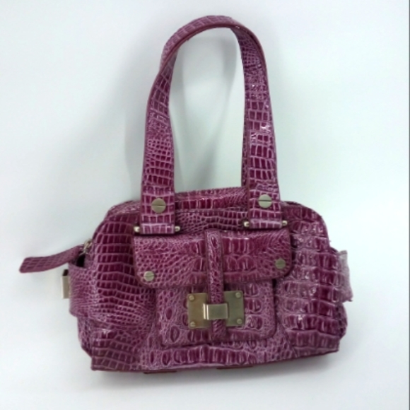 Jessica Simpson Handbags - Jessica Simpson Faux Crocodile Purple Shoulder Bag Vegan Handbag Purse Gingham